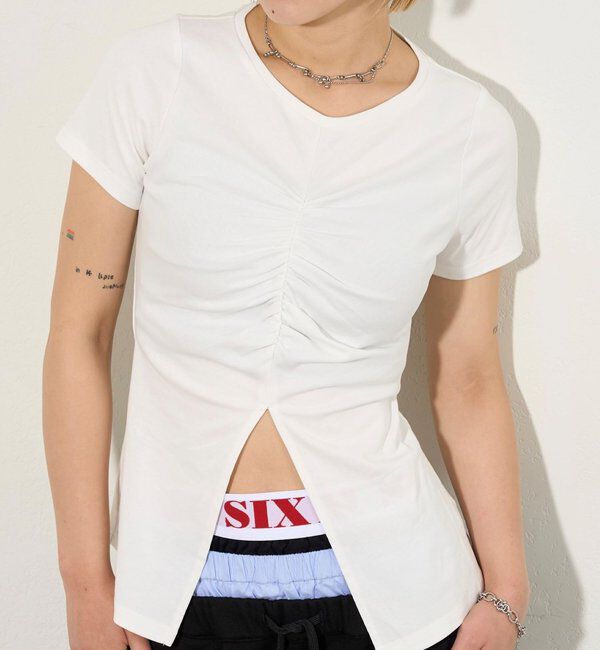  「ギャザースリットTEE」|Tシャツ・カットソー|