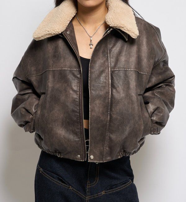  「3way ヴィンテージライクレザーボアブルゾン」|ブルゾン・スタジャン|