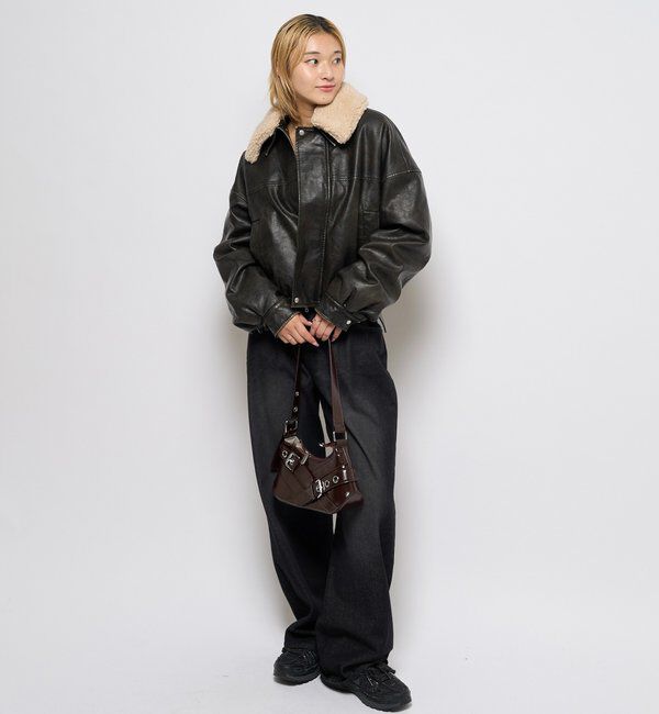  「3way ヴィンテージライクレザーボアブルゾン」|ブルゾン・スタジャン|