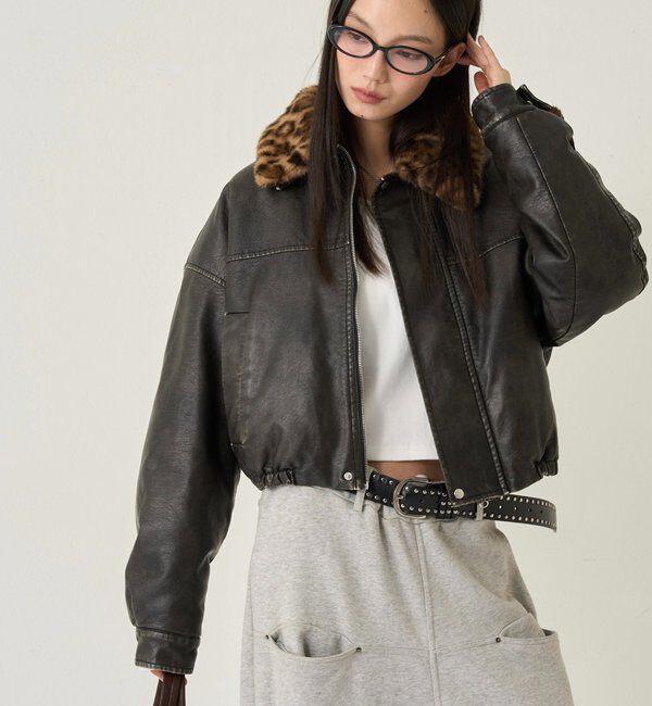  「3way ヴィンテージライクレザーボアブルゾン」|ブルゾン・スタジャン|