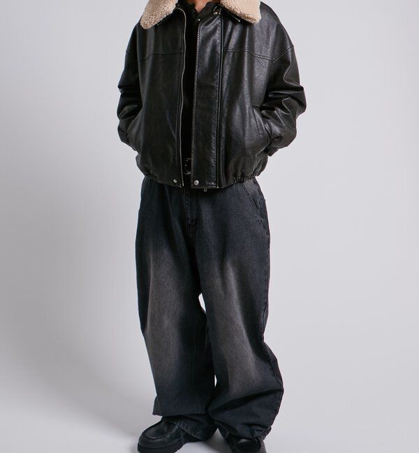  「3way ヴィンテージライクレザーボアブルゾン」|ブルゾン・スタジャン|