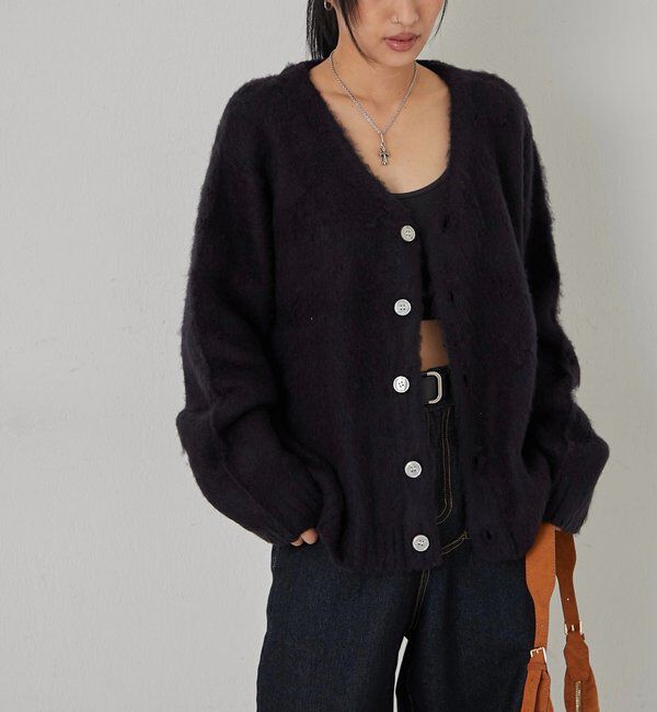  「KOOKYNモヘアライクカーディガン(無地/カモ柄)」|カーディガン|