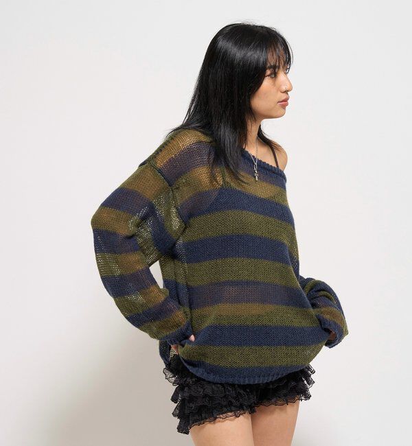  「ワイドボーダーメッシュニット」|ニット・セーター|