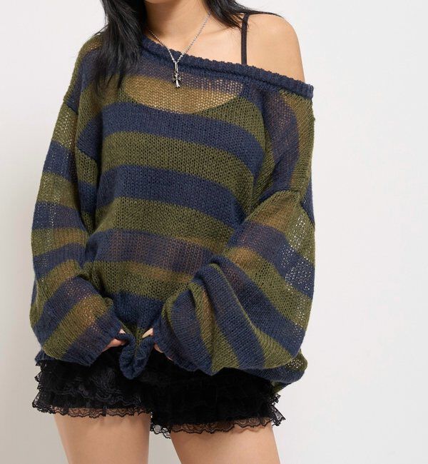  「ワイドボーダーメッシュニット」|ニット・セーター|