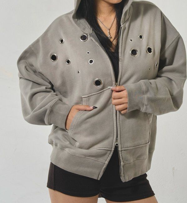  「アイレットジップパーカー」|パーカー|グレー