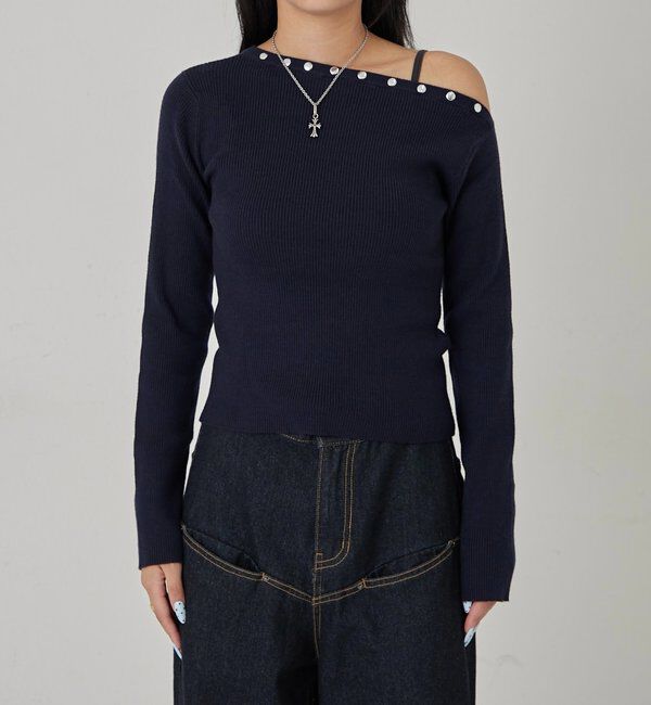  「スタッズワンオフショルニット」|ニット・セーター|