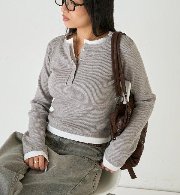  「レイヤードヘンリーニットトップス」|ニット・セーター|