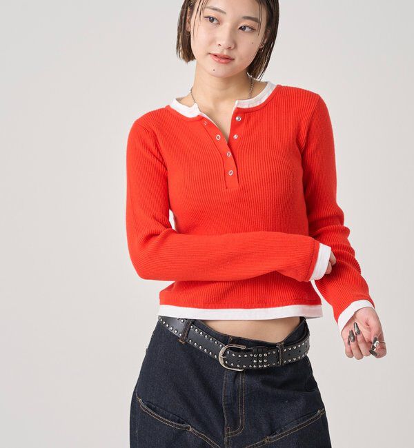  「レイヤードヘンリーニットトップス」|ニット・セーター|