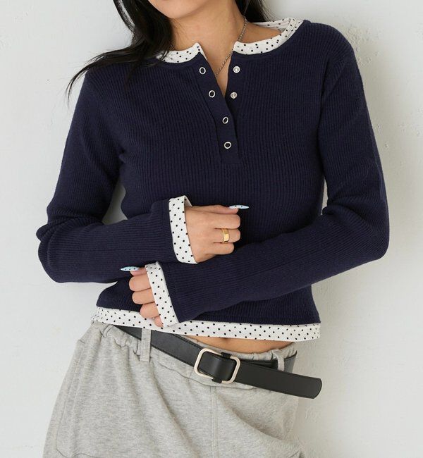  「レイヤードヘンリーニットトップス」|ニット・セーター|ブルーその他2