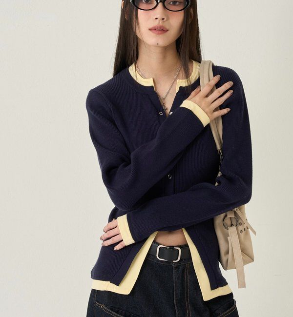  「レイヤードヘンリーナローカーデ」|ニット・セーター|