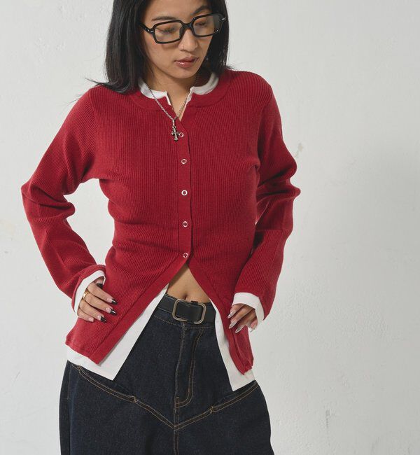  「レイヤードヘンリーナローカーデ」|ニット・セーター|