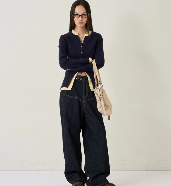  「レイヤードヘンリーナローカーデ」|ニット・セーター|