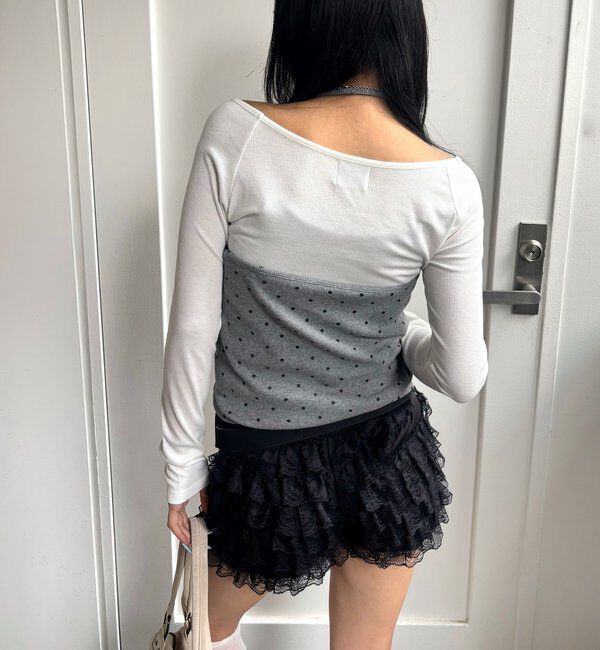  「アイレットホルターレイヤードトップス(無地/ボーダー/ドット)」|Tシャツ・カットソー|