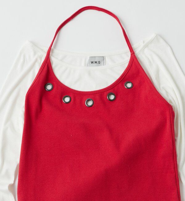  「アイレットホルターレイヤードトップス(無地/ボーダー/ドット)」|Tシャツ・カットソー|