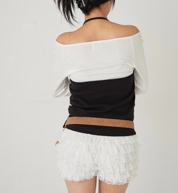  「アイレットホルターレイヤードトップス(無地/ボーダー/ドット)」|Tシャツ・カットソー|