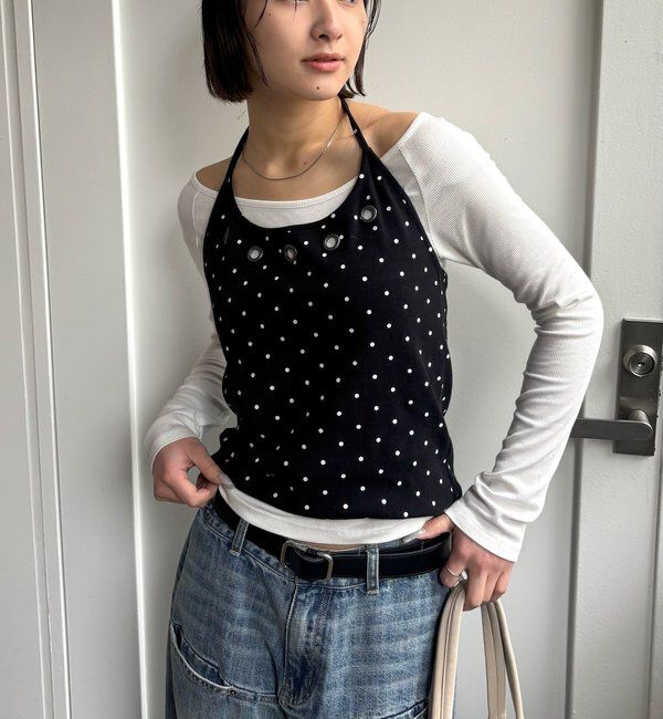  「アイレットホルターレイヤードトップス(無地/ボーダー/ドット)」|Tシャツ・カットソー|