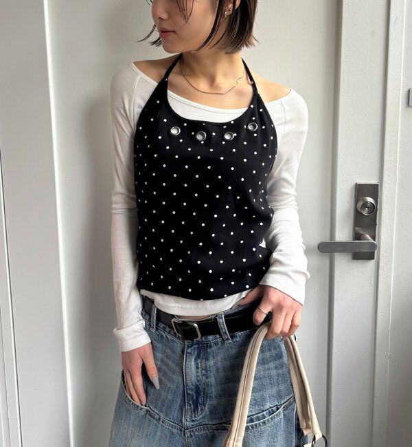  「アイレットホルターレイヤードトップス(無地/ボーダー/ドット)」|Tシャツ・カットソー|
