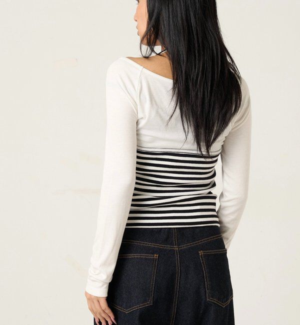  「アイレットホルターレイヤードトップス(無地/ボーダー/ドット)」|Tシャツ・カットソー|