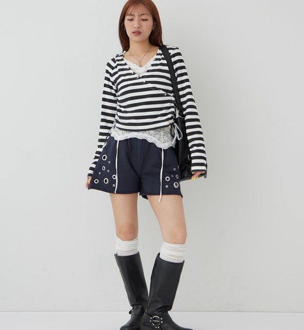  「スタッズリブカシュクールフーディ」|パーカー|