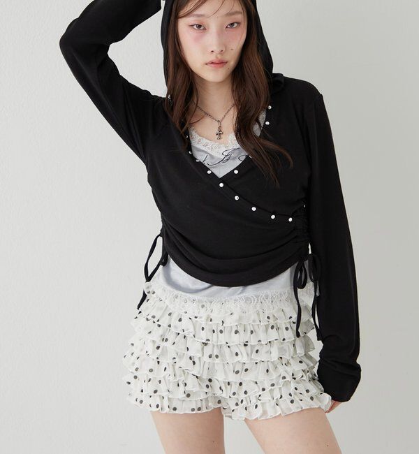  「スタッズリブカシュクールフーディ」|パーカー|