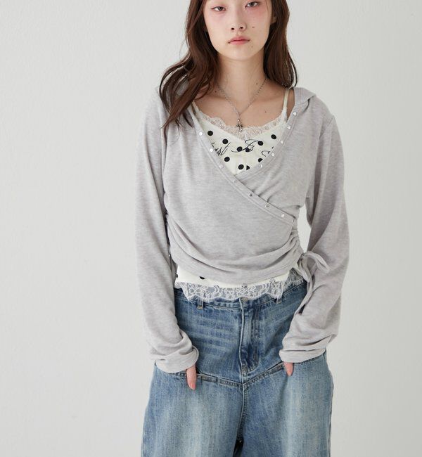  「スタッズリブカシュクールフーディ」|パーカー|