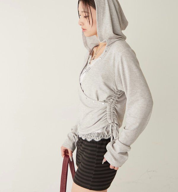  「スタッズリブカシュクールフーディ」|パーカー|