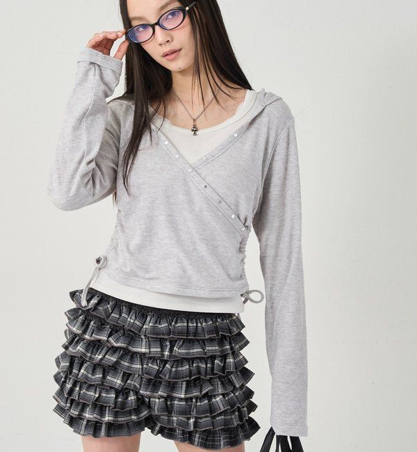  「スタッズリブカシュクールフーディ」|パーカー|