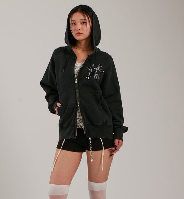  「【UNISEX】KOOKY'N KYケミカルラインストーンジップパーカー」|パーカー|