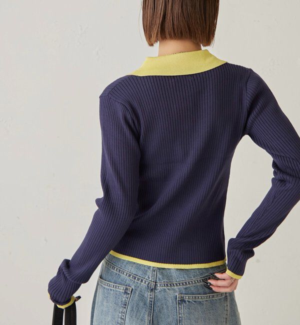  「バイカラー襟付きリブナローカーデ」|カーディガン|