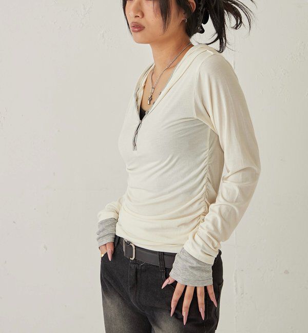  「【WEB限定】バイカラーヘンリーフーディ」|パーカー|