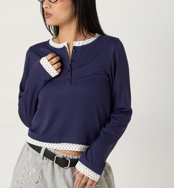  「【WEB限定カラーあり/ドット柄】レイヤードヘンリートップス」|Tシャツ・カットソー|ブルーその他1