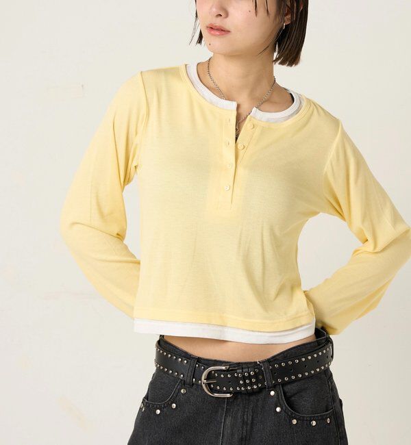  「【WEB限定カラーあり/ドット柄】レイヤードヘンリートップス」|Tシャツ・カットソー|
