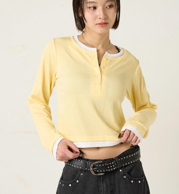  「【WEB限定カラーあり/ドット柄】レイヤードヘンリートップス」|Tシャツ・カットソー|