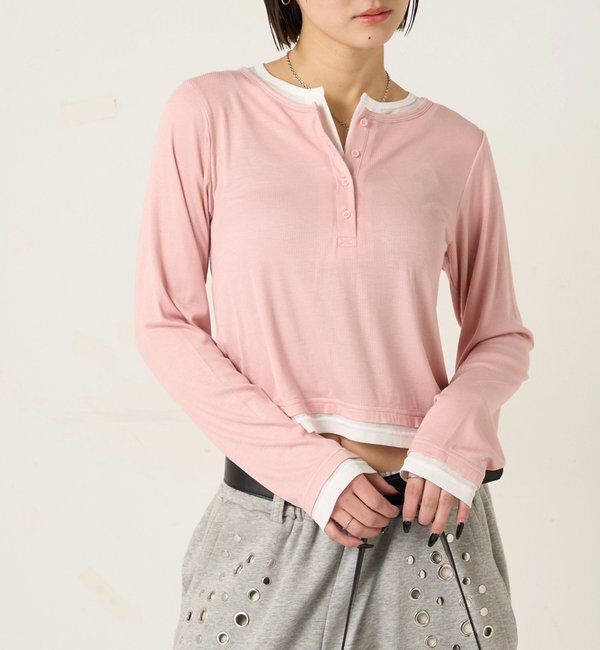  「【WEB限定カラーあり/ドット柄】レイヤードヘンリートップス」|Tシャツ・カットソー|