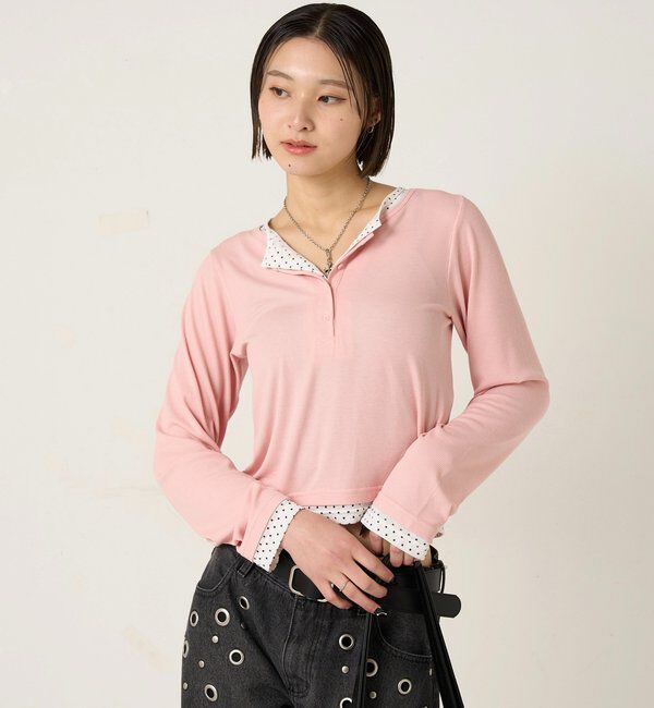  「【WEB限定カラーあり/ドット柄】レイヤードヘンリートップス」|Tシャツ・カットソー|