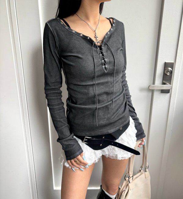  「プロセストレースアップトップス」|Tシャツ・カットソー|