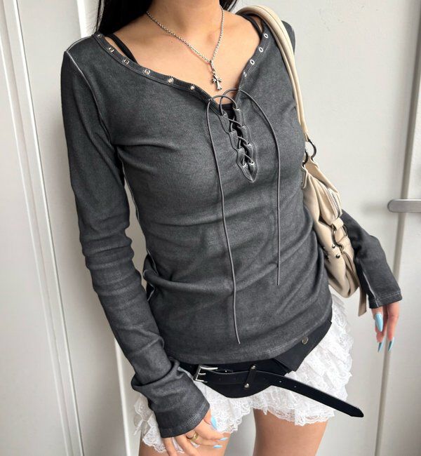  「プロセストレースアップトップス」|Tシャツ・カットソー|