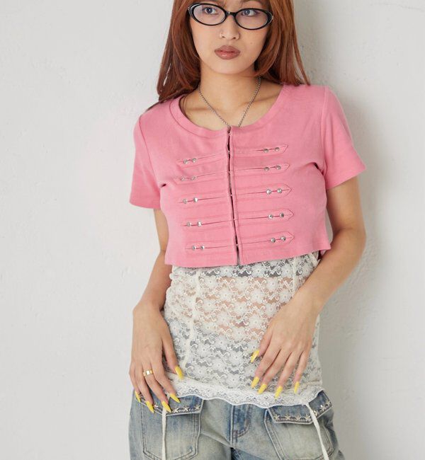  「【WEB限定サイズあり】ナポレオンショート半袖トップス」|Tシャツ・カットソー|ピンク