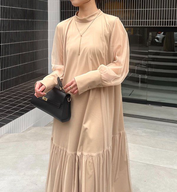  「【オケージョン/サイズ展開あり/人気につき再販】チュールハイネックワンピース」|ワンピース|