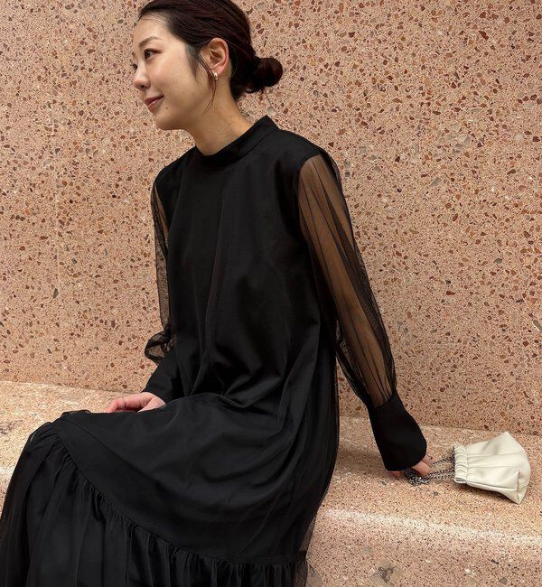  「【オケージョン/サイズ展開あり/人気につき再販】チュールハイネックワンピース」|ワンピース|