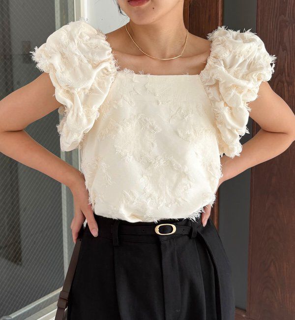  「【SNSで話題！/オケージョンにも◎】ジャガードパフショルダートップス」|シャツ・ブラウス|