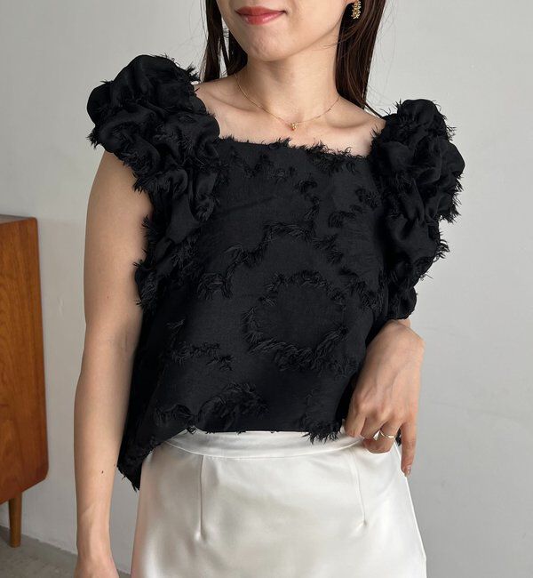  「【SNSで話題！/オケージョンにも◎】ジャガードパフショルダートップス」|シャツ・ブラウス|