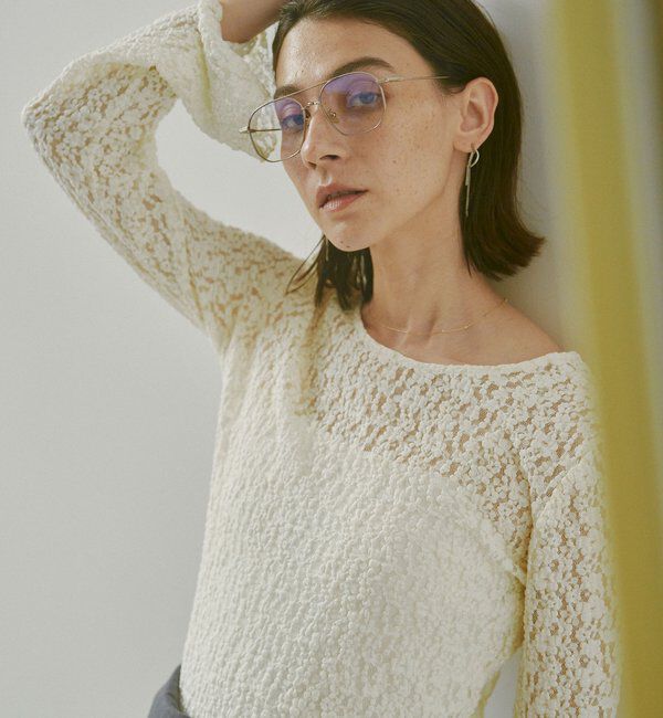  「【前後2WAY/オケージョンにも◎】レースUネックトップス」|Tシャツ・カットソー|