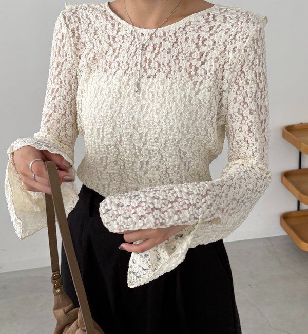  「【前後2WAY/オケージョンにも◎】レースUネックトップス」|Tシャツ・カットソー|