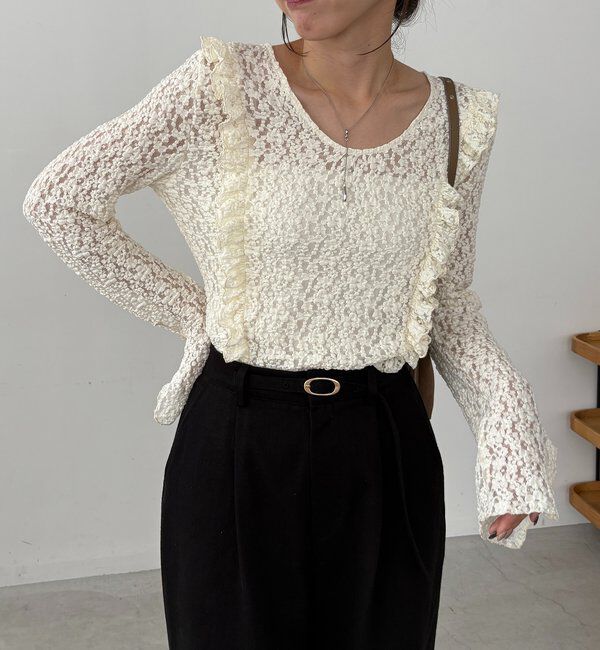  「【前後2WAY/オケージョンにも◎】レースUネックトップス」|Tシャツ・カットソー|