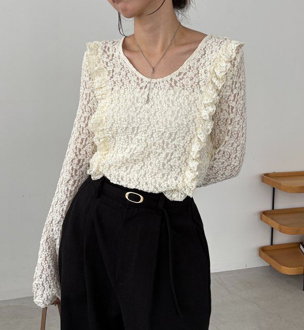 「【前後2WAY/オケージョンにも◎】レースUネックトップス」|Tシャツ・カットソー|