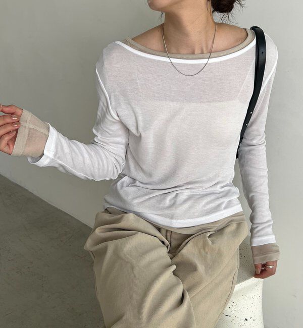  「【前後2WAY】2WAYボートネックシアーロンT」|Tシャツ・カットソー|