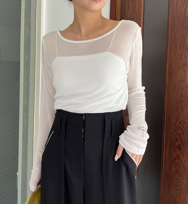  「【前後2WAY】2WAYボートネックシアーロンT」|Tシャツ・カットソー|