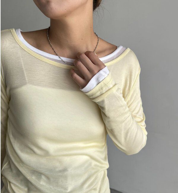  「【前後2WAY】2WAYボートネックシアーロンT」|Tシャツ・カットソー|イエロー