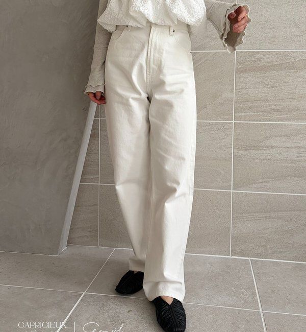  「【コラボ限定カラー/ホワイト・ベージュ】13ozハイウエストストレートデニム」|デニム|